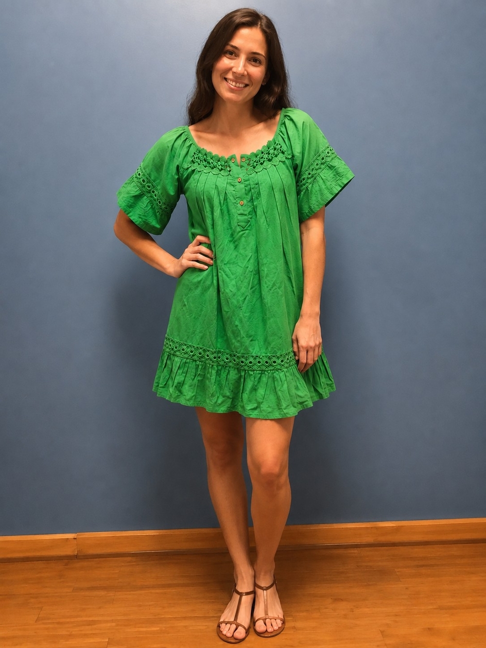 Monash Apparels Green Cotton Voile Boho Peasant Dress NWT Size Medium